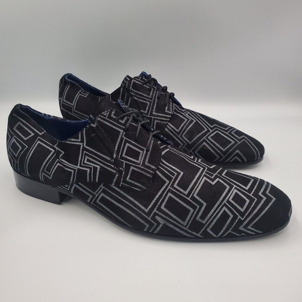 GIOVANNI CONTI SUEDE LEATHER DESIGN SHINY DRESS SHOE LACE LOAFERS BLACK 42 US 9